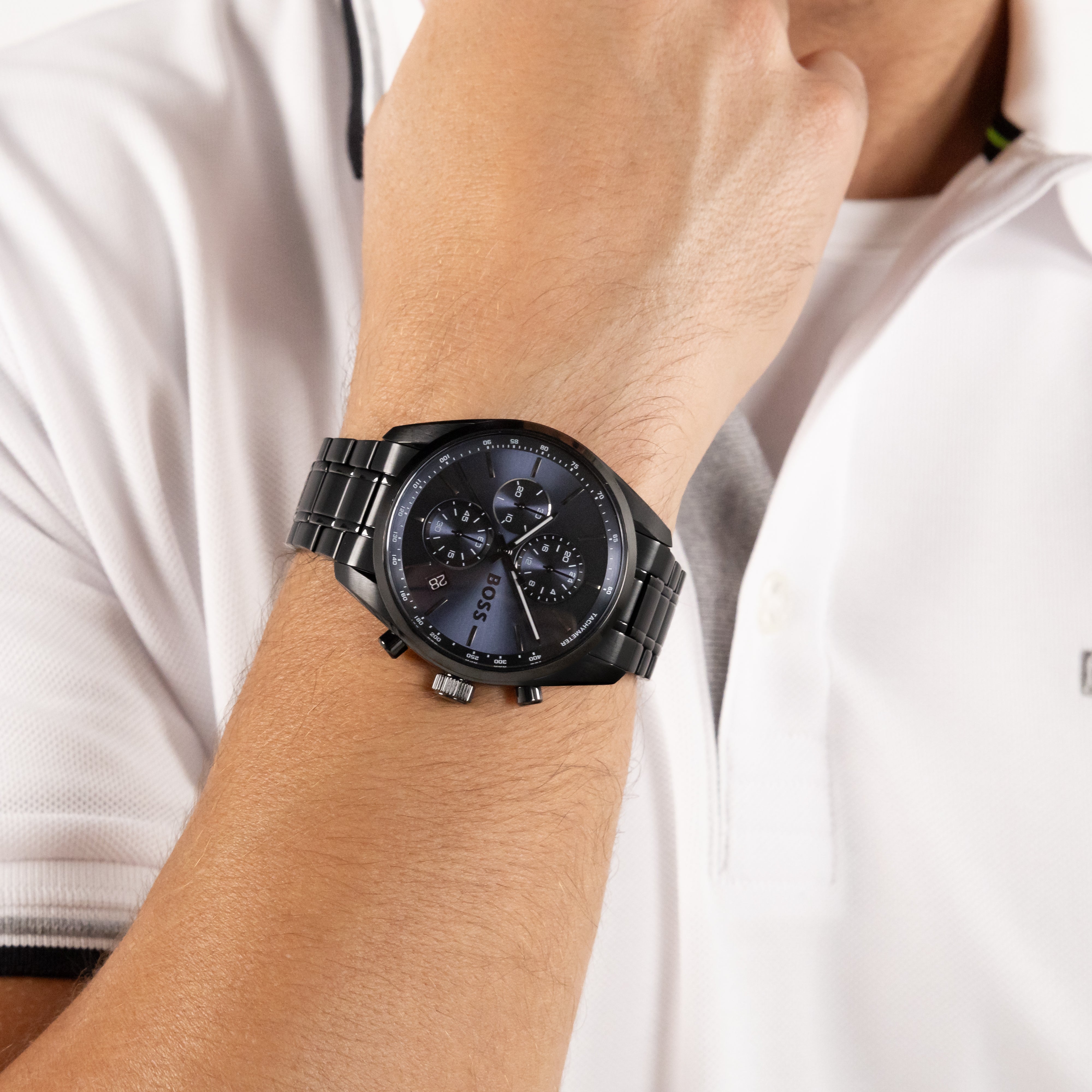 Gents BOSS Grand Prix 44 Chrono Black IP Watch